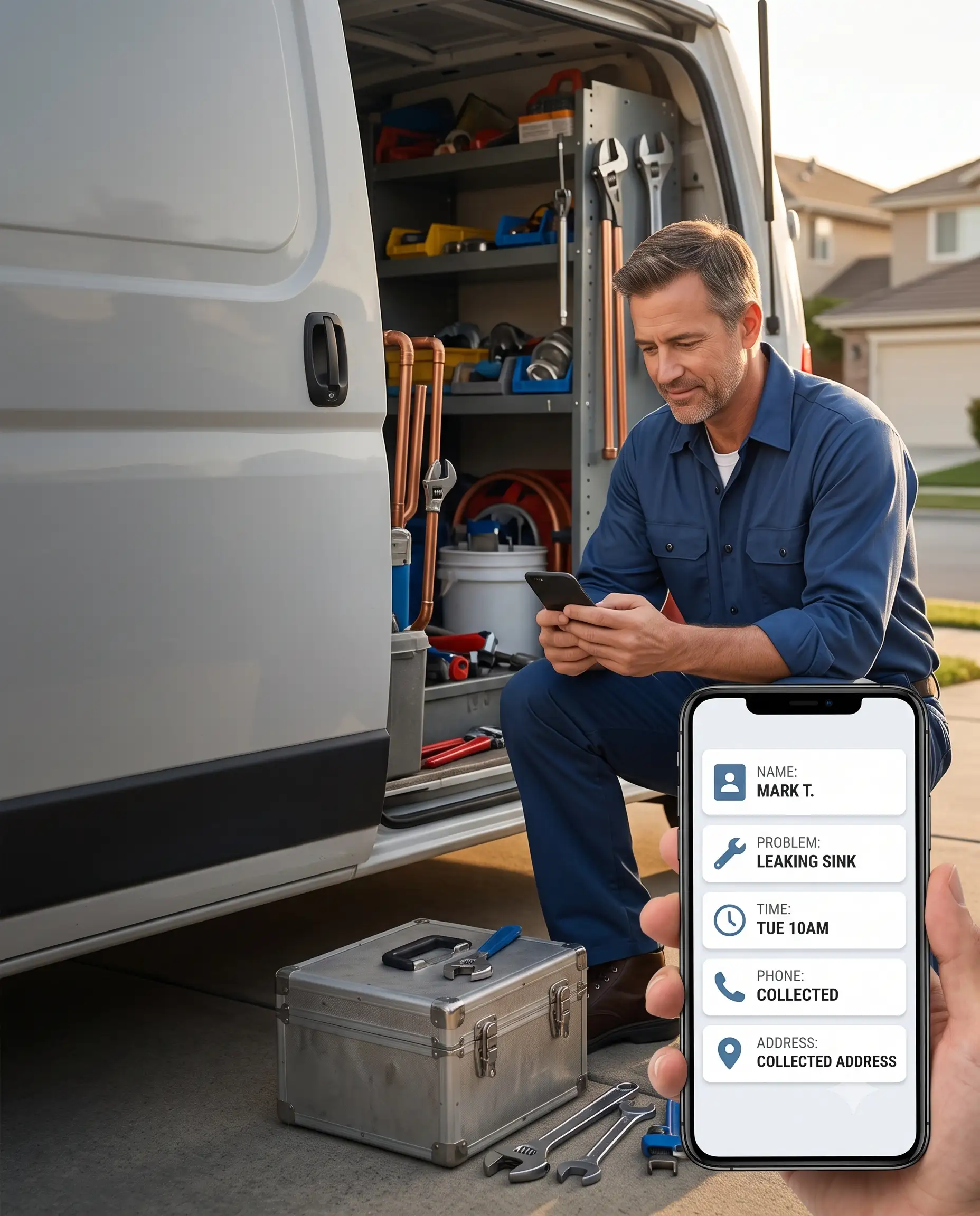 Plumber receiving details from a new customer enquiry